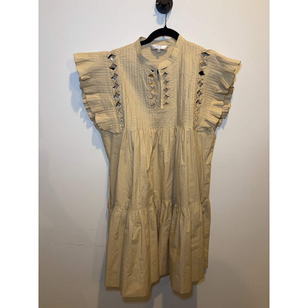 Sea New York Beige Lattice Cut Out Ruffle Tiered Mini Dress Womens Large